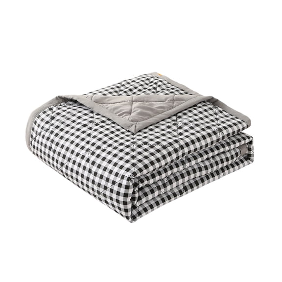 Virelaxpo Black Grid Washed Cotton Summer Cooling Quilt, Moisture Wicking Cool Comforter for Hot Flashes, Works with Fan for Extra Cooling Bedroom 59x78.74 Inches