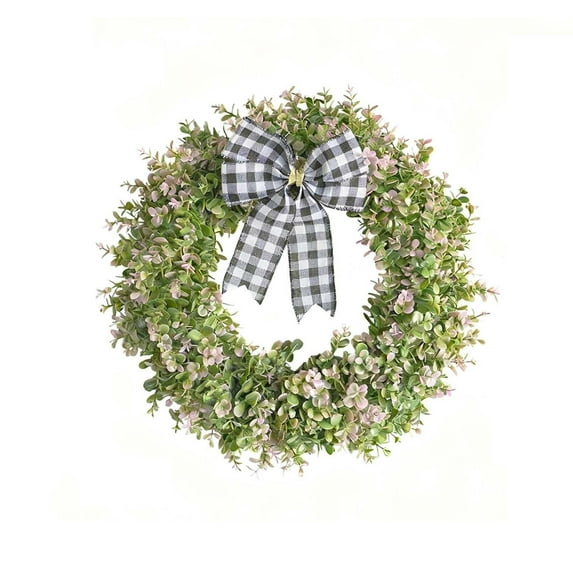 Virelaxpo Bow Artificial Eucalyptus Leaf Wreath for Spring Home Decorations, Front Door or Wall Hanging, Festive Window Accent