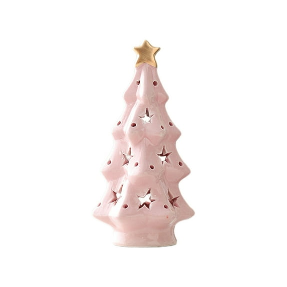 Virelaxpo Ceramic Christmas Tree Decoration 7x3.3 Inch Pink Desktop Ornament Small Scene Layout Props Gift
