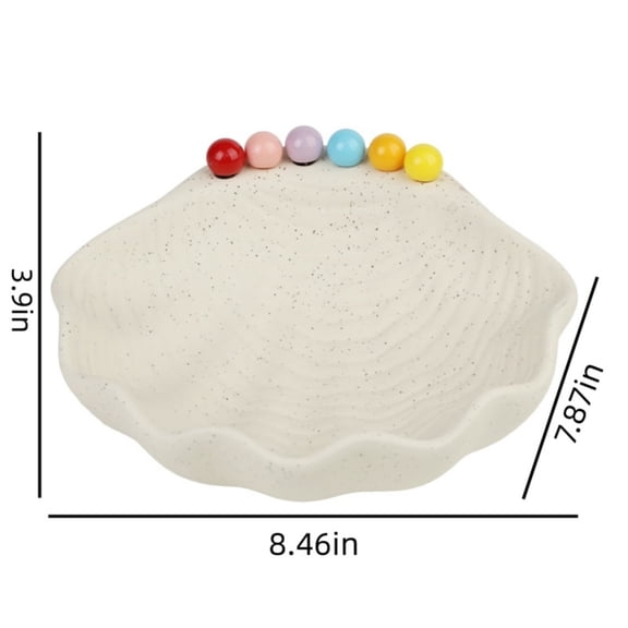 Virelaxpo Ceramic Fruit Platter with Stainless Steel Forks Seashell Shape for Home Kitchen Dessert Fruit Serving