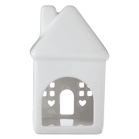 Virelaxpo Ceramic House Tabletop Decoration with Window and Heart Cutouts Glossy Finish Home Decor for Shelves Mantels or Table Displays Ideal for Seasonal Decor and Gift Giving 6 Inches Tall