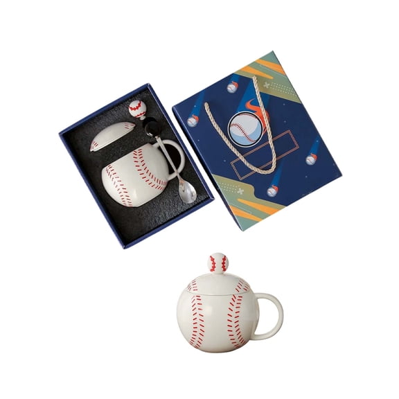 Virelaxpo Ceramic Mug with Lid Baseball Design, 420ml Home Office Coffee Tea Drinkware