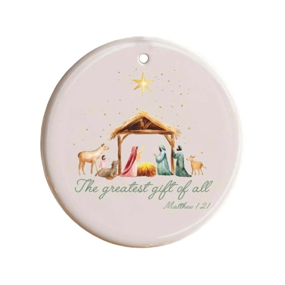 Virelaxpo Ceramic Nativity Scene Ornament, 8cm Holy Family Christmas Decoration for Home Display
