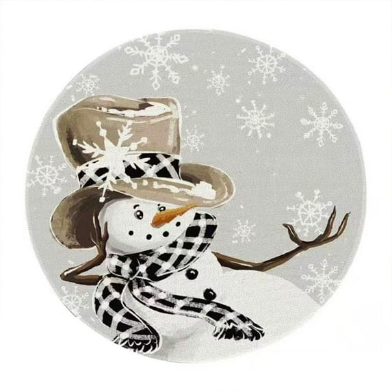 Virelaxpo Christmas Faux Linen Placemats Round Shape with Snowman Print, Single-Sided Insulated Table Mats for Holiday Dining Decor