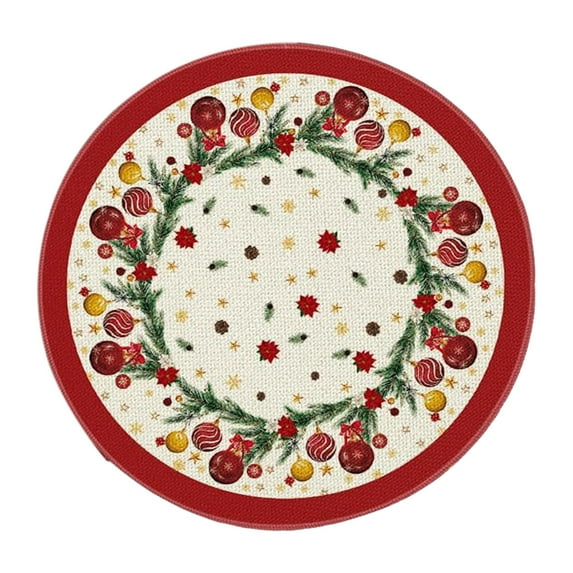 Virelaxpo Christmas Faux Linen Placemats Round Shape with Snowman Print, Single-Sided Insulated Table Mats for Holiday Dining Decor