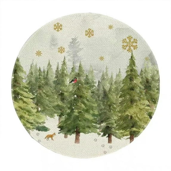 Virelaxpo Christmas Faux Linen Placemats Round Shape with Snowman Print, Single-Sided Insulated Table Mats for Holiday Dining Decor