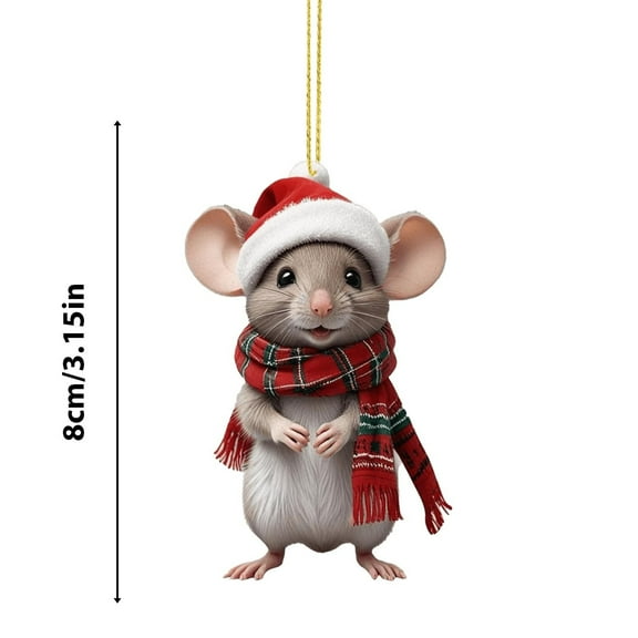 Virelaxpo Christmas Mouse Flat Ornament for Tree and Car Decoration - Whimsical Holiday Home Decor Gift for Festive Seasons