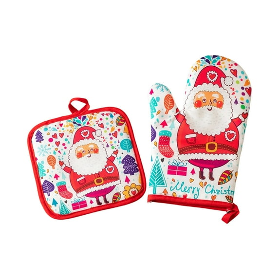 Virelaxpo Christmas Oven Gloves for Baking and Cooking with Festive Snowman and Tree Design - Heat Resistant Mitts for Microwave and Oven Use, Red Color Polyester Material