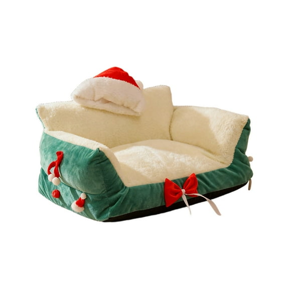 Virelaxpo Christmas Pet Bed Semi-Enclosed Design, Removable Washable Warm Cat Dog Bed for Winter Comfort