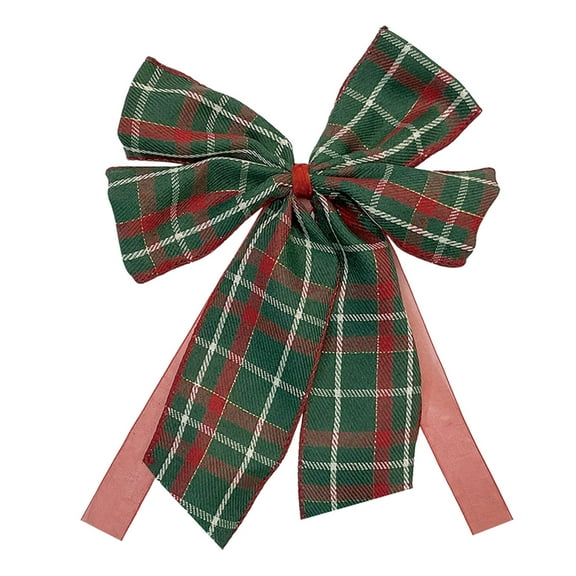 Virelaxpo Christmas Plaid Bow with Gold Trims, Traditional Red Green Design for Tree Ornament and Festive Ribbon, Polyester Material
