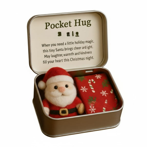 Virelaxpo Christmas Pocket Hug Gift Set, Vintage Tin Box with Soft Plush Toy for Holiday Gifting