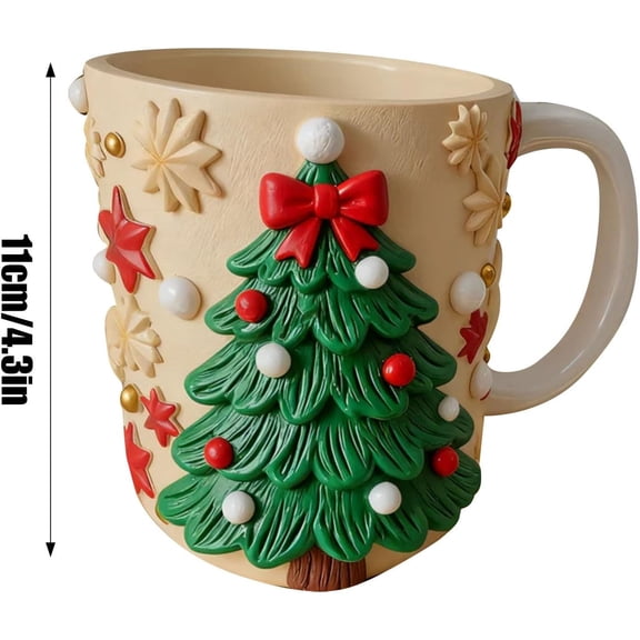 Virelaxpo Christmas Resin Mug Set of 2 with Festive Tree and Reindeer Design Stainless Steel Liner Insulated for Hot Cold Drinks Holiday Gift Idea