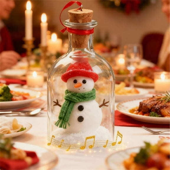 Virelaxpo Christmas Snowman Voice Recording Ornament Recordable Message Bottle with LED Light for Holiday Greetings Festive Home Decor with Cork Lid