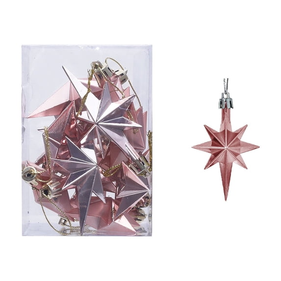 Virelaxpo Christmas Star of Nativity Pink Ornaments Bulk 12 Pcs Nativity Scene Decor, Plastic Glitter Finish, Festive Holiday Ornaments, Star of Bethlehem Decor for Tree Topper or Hanging