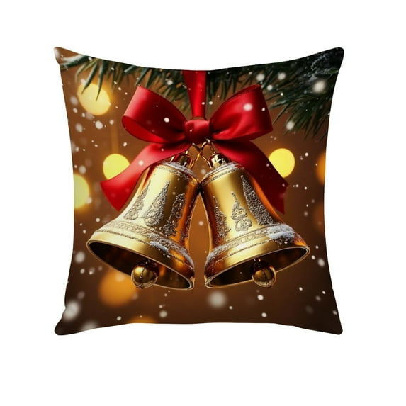 Virelaxpo Christmas Themed Linen Pillow Cover with Golden Bells and Red Bows, Festive Sofa Cushion for Living Room Bedroom Decoration, Luxury Red and Gold Color Scheme for Holiday Vibes