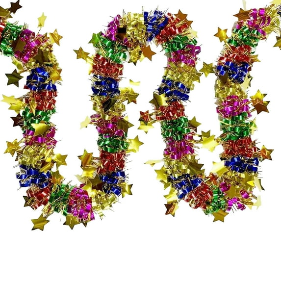 Virelaxpo Christmas Tinsel Garland Decorations Multicolor Ribbon for Tree Wall Fireplace DIY Holiday Party Decoration String 200cm Length