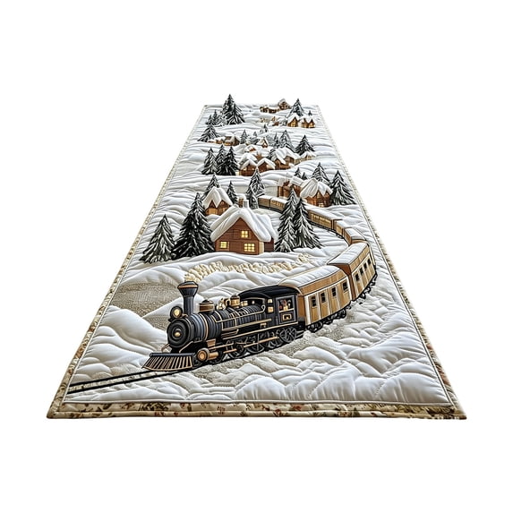 Virelaxpo Christmas Train Quilted Table Runner Winter Holiday Dining Table Decor for Family Dinner Party Festive Table Setting Christmas Eve Gathering
