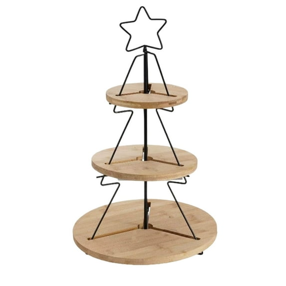 Virelaxpo Christmas Tree Shaped Three-Tier Cake Stand, Wooden Decorative Tray for Holiday Parties and Gatherings, Festive Serving Platter for Cakes Cookies and Treats