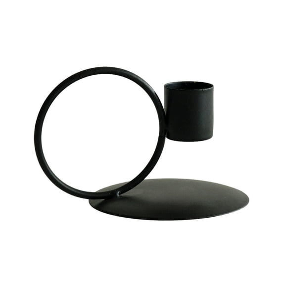 Virelaxpo Circular Ring Single Wrought Iron Candlestick with Handle Home Decor Table Accent Black Gold Compact Design