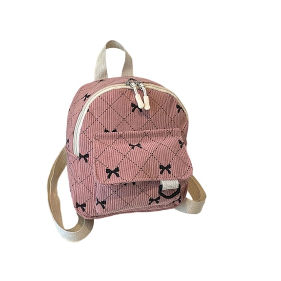 Virelaxpo Corduroy Backpack with Bow, Mini Size Fashion Travel Bag for Weekend Trips Coffee Runs, Adjustable Strap