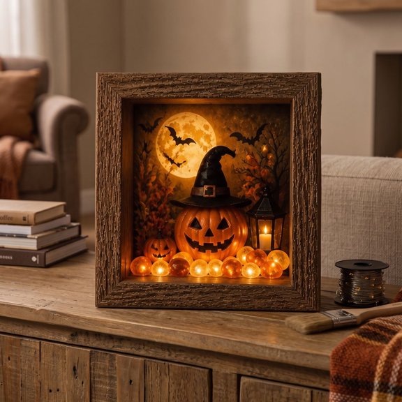 Virelaxpo DIY Shadow Box Frame with LED Light for Halloween Craft Home Decoration Project