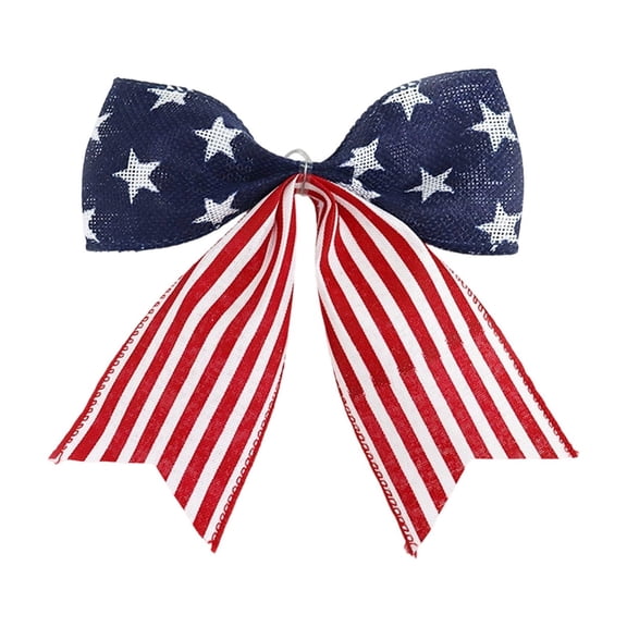 Virelaxpo Decorative Cloth Bow with Star Stripe Pattern, for Wreath, Gift, and Home Decor, Perfect for Holiday Celebrations and Special Events, 9.45x16.93 Inches