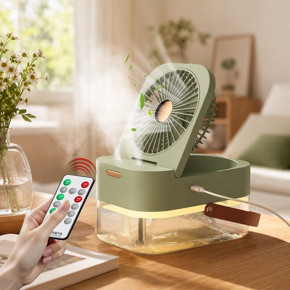 Virelaxpo Desktop Cooling Fan with Humidifier Remote Control LED Night Light for Office Bedroom