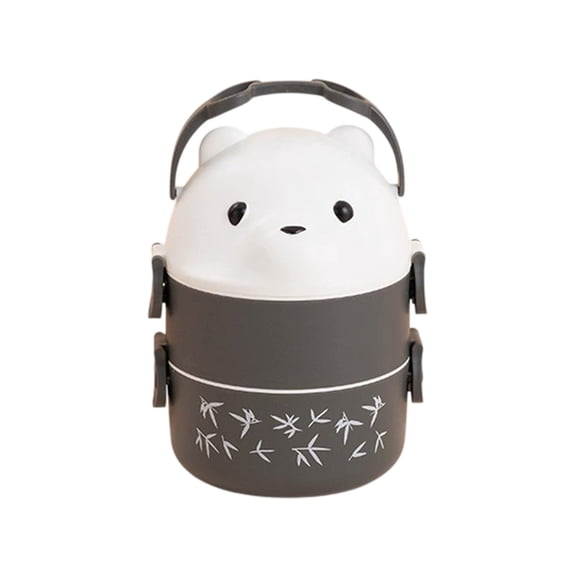 Virelaxpo Double Layer Bear Lunch Box with Portable Handle Food Grade PP Divided Container for Office Picnic