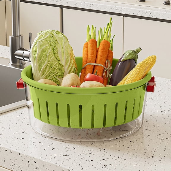Virelaxpo Double Layer Colander Basket, Vegetable and Fruit Washing Draining Basket with Handles for Kitchen Sink, Household Dish Drying Rack