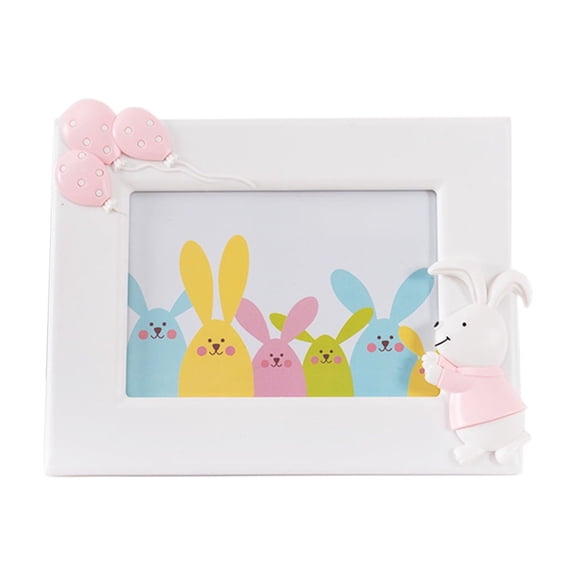 Virelaxpo Easter Bunny Frame, Horizontal 7-Inch Photo Frame with Bunny Figurine for Easter Holiday Decor, Material, Blue Green Pink, 9x7 Inches