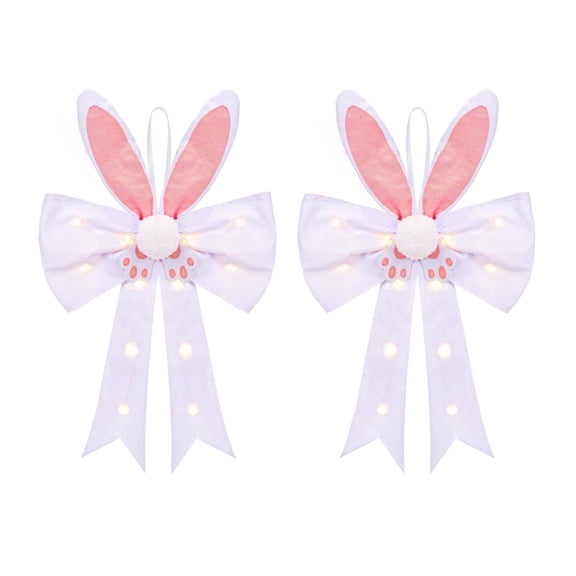 Virelaxpo Easter Hanging Decorations 2pcs with Illuminated Bunny Ears, LED Light String for Door and Window Decor, Festive Home Ornaments for Holiday Party and Spring Celebrations