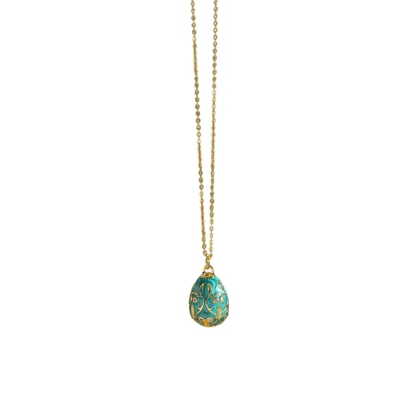 Virelaxpo Easter Jewelry Egg Pendant Necklace for Women, Bronze Filigree Charm Adjustable Chain Spring Gift