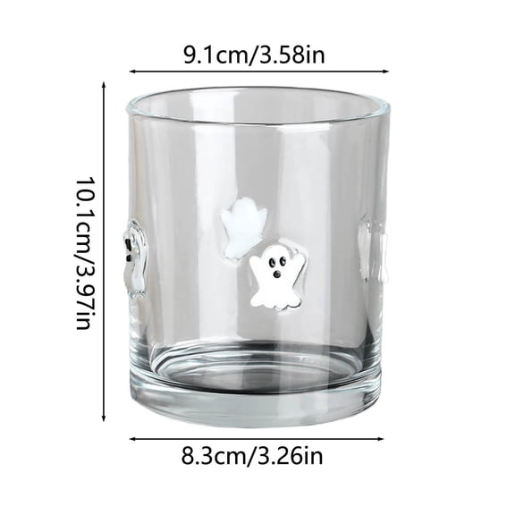 Virelaxpo Embossed Glass Goblets Halloween Drinkware Themed Cup Set Party Dinner Table Decor Ghost Pumpkin Design Clear Glass 4 Inch