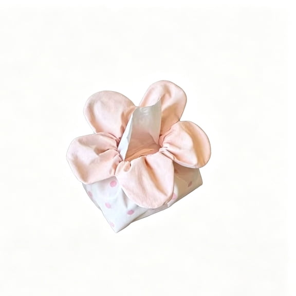 Virelaxpo Fabric Drawstring Tissue Box Cover for Home, Bathroom, and Office Decor, Reusable and Washable Polka Dot Floral Design, Compact Size for Vanity and Car Use