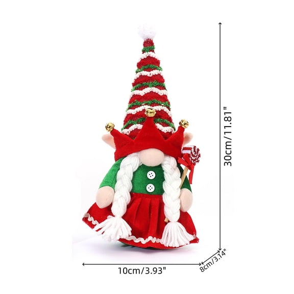 Virelaxpo Faceless Elf Doll with Striped Bells Hat for Christmas Mantel Shelf and Table Decoration