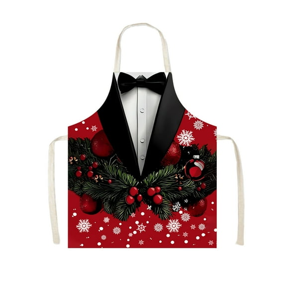 Virelaxpo Festive Christmas Apron with Decorative Patterns,Stain-Resistant for Kitchen Use and Holiday Parties,Adjustable for Comfortable Fit