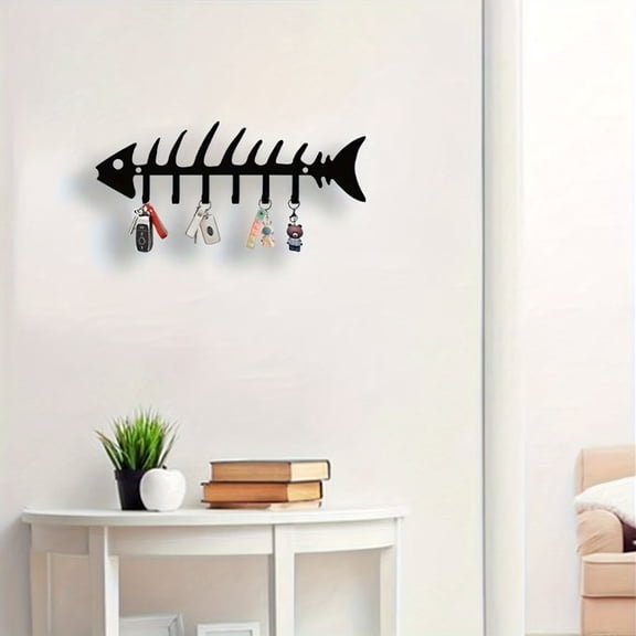 Virelaxpo Fishbone Key Rack, Wrought Iron Wall Hook for Keys and Accessories, Entryway and Home Organizer, Size 10.24x2.95 Inches