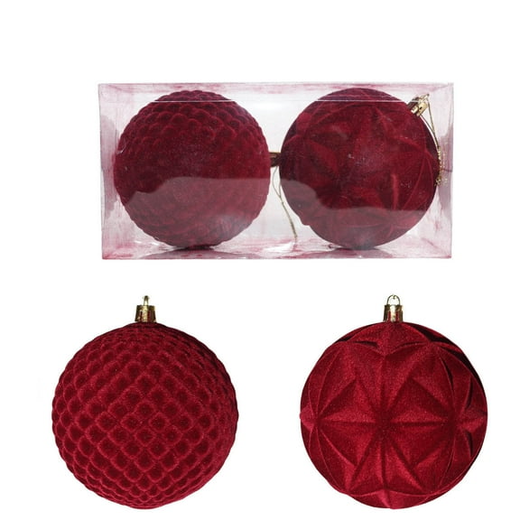 Virelaxpo Flocked Burgundy Christmas Ball Ornament Set - 2-Piece 10cm Holiday Decor for Christmas Trees, Wreaths, and Festive Home Displays with Soft Snowy Finish