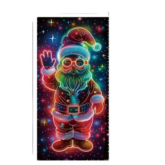 Virelaxpo Fluorescent Christmas Door Curtain with Light-Up Design - PVC Strip Door Cover for Festive Entrance and Black Light Party Decor
