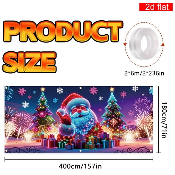 Virelaxpo Fluorescent Christmas Garage Door Cover with UV Light Effects - Heavy-Duty PVC Background for Holiday Decoration and Party Setup