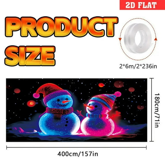 Virelaxpo Fluorescent Christmas Garage Door Cover with UV Light Effects - Heavy-Duty PVC Background for Holiday Decoration and Party Setup