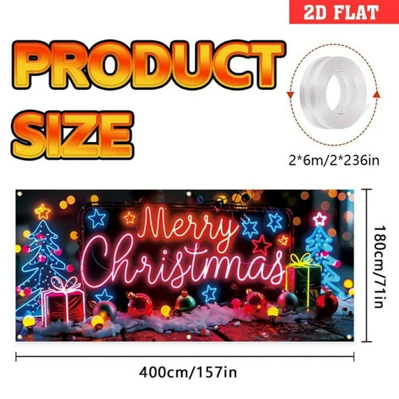 Virelaxpo Fluorescent Christmas Garage Door Cover with UV Light Effects - Heavy-Duty PVC Background for Holiday Decoration and Party Setup
