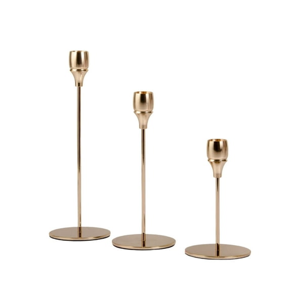 Virelaxpo French Gold Metal Candlestick Set 3-Piece with Modern Design for Table Decor,Romantic Candlelight Dinner Props for Home Holiday Decoration