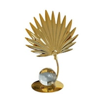Virelaxpo Gold Ginkgo Leaf Crystal Ball Desk Decor, Metal Art Sculpture for Home Office Bookshelf