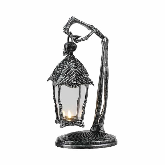 Virelaxpo Gothic Skeleton Bones Frame Tabletop Distressed Black Skull Web Candle Battery Operated LED Light Halloween Mantel