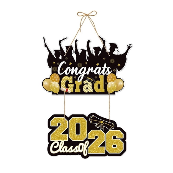 Virelaxpo Graduation Party Door Hanging with Black Gold Glitter Decor, Multi-Design for Dorm Atmosphere