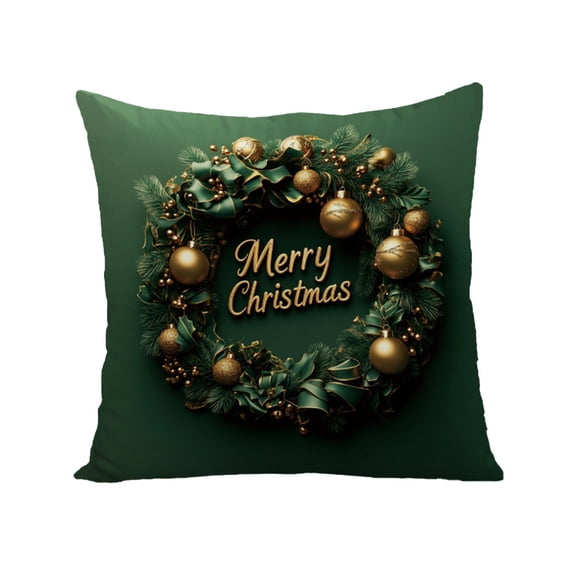 Virelaxpo Green Christmas Pillow Cover with Wreath and Gift Box Designs - Polyester Material Decorative Cushion for Living Room, Office, and Farmhouse Holiday Decor
