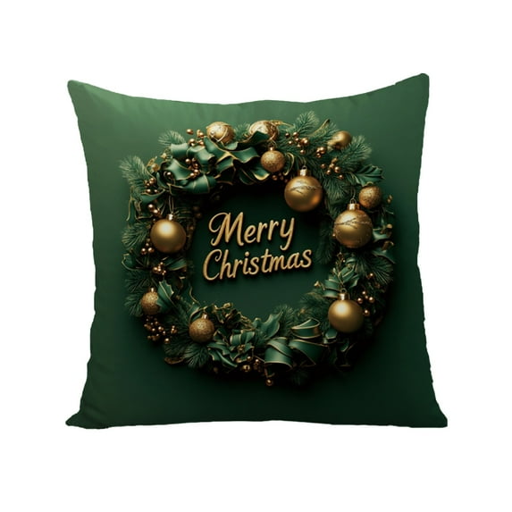 Virelaxpo Green Christmas Pillow Cover with Wreath and Gift Box Designs - Polyester Material Decorative Cushion for Living Room, Office, and Farmhouse Holiday Decor