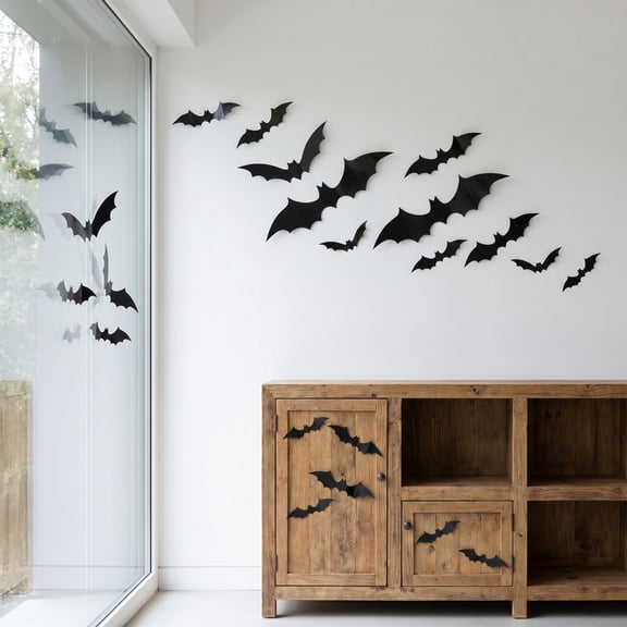 Virelaxpo Halloween Bat Wall Stickers, 24Pcs Removable Vinyl Decals for Holiday Party Scene Layout Wall Window Door Decor