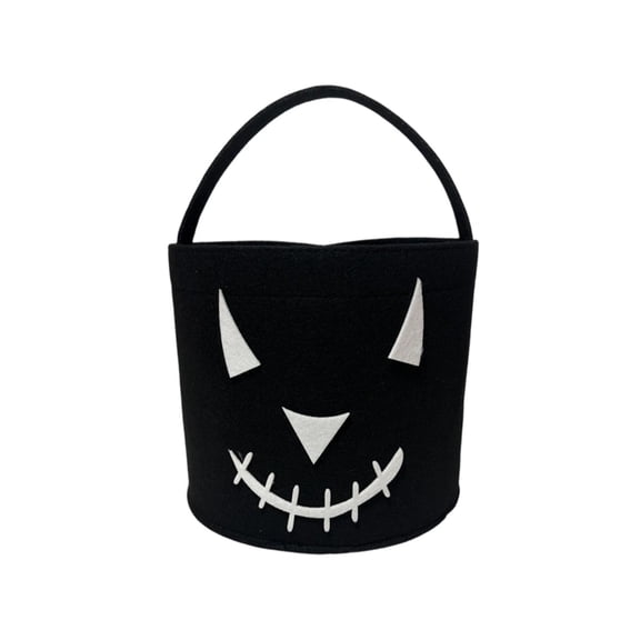 Virelaxpo Halloween Pumpkin Ghost Pattern Candy Basket 7.9x7.1 Inch Roomy Cylindrical Upright Handle Tote Reinforced Stitching for Candy Collecting Home Party Storage